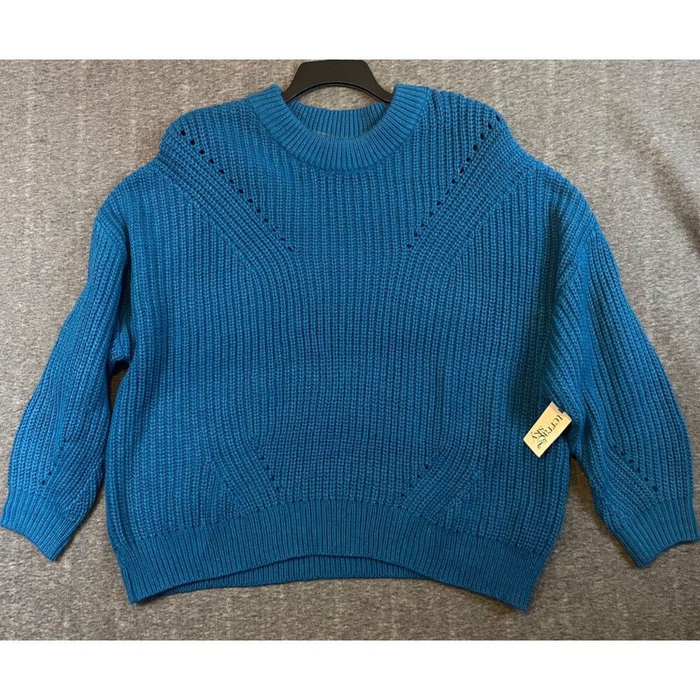 New Terra & Sky Womens Shaker Stitch Sweater 2X Teal Blue Acrylic Knit Plus Size